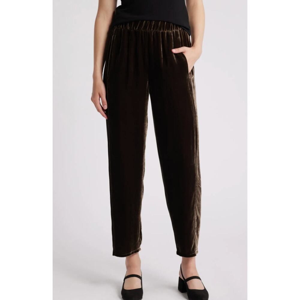 $288 Eileen Fisher Velvet Pull-On Lantern Ankle Pants | Sz XL, Wren Brown